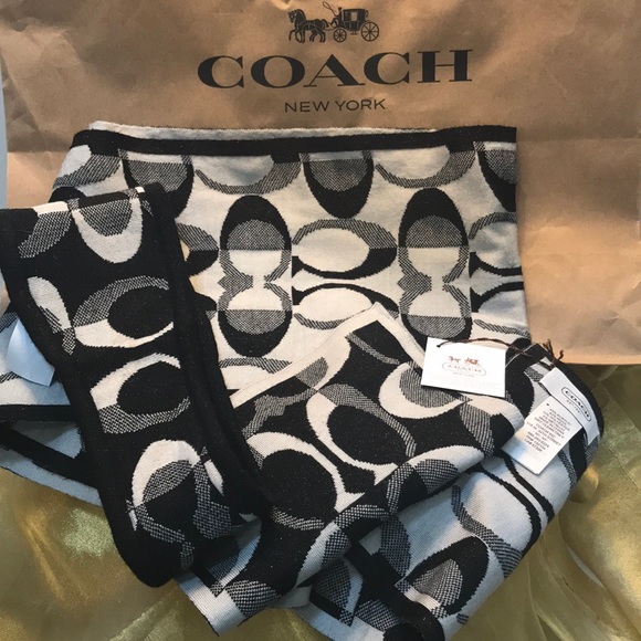 Coach Accessories - Coach Tonal Dream Black/Silver Scarf & Headband